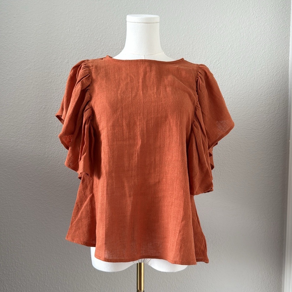 Fab’rik Orange Ruffle Top / Size Small / Never Worn